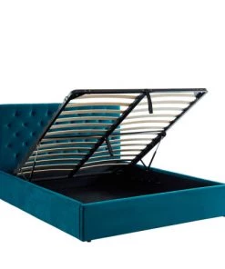 Drawer Lits Lit Coffre Capitonné En Velours 140x190cm Bleu Paon -Sommiers Soldes lit coffre capitonne en velours 140x190cm bleu paon 3