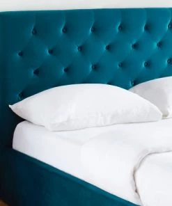 Drawer Lits Lit Coffre Capitonné En Velours 140x190cm Bleu Paon -Sommiers Soldes lit coffre capitonne en velours 140x190cm bleu paon 4