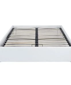 Urban Meuble Lits Lit Coffre Double Avec Sommier à Lattes En Similicuir Blanc 140x190cm