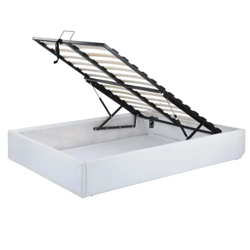 Urban Meuble Lits Lit Coffre Double Avec Sommier à Lattes En Similicuir Blanc 140x190cm 6 Urban Meuble Lits Lit Coffre Double Avec Sommier à Lattes En Similicuir Blanc 140x190cm – Image 4
