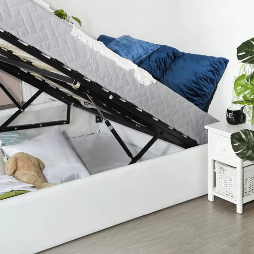 Urban Meuble Lits Lit Coffre Double Avec Sommier à Lattes En Similicuir Blanc 140x190cm 7 Urban Meuble Lits Lit Coffre Double Avec Sommier à Lattes En Similicuir Blanc 140x190cm – Image 5