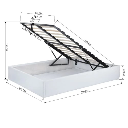 Urban Meuble Lits Lit Coffre Double Avec Sommier à Lattes En Similicuir Blanc 140x190cm 8 Urban Meuble Lits Lit Coffre Double Avec Sommier à Lattes En Similicuir Blanc 140x190cm – Image 6