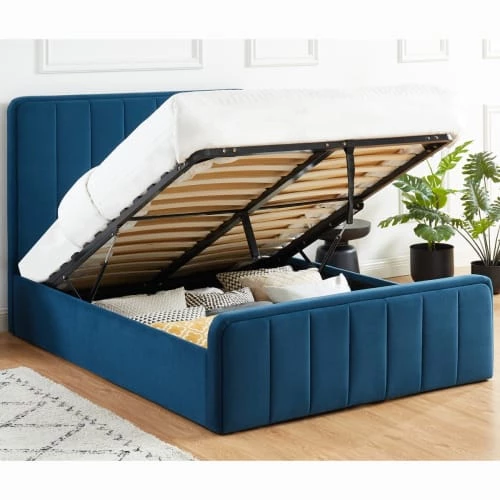 Homifab Lits Lit Coffre En Velours Bleu Canard 140x190 Avec Sommier Et Tête De Lit 4 Homifab Lits Lit Coffre En Velours Bleu Canard 140x190 Avec Sommier Et Tête De Lit – Image 2