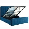 Homifab Lits Lit Coffre En Velours Bleu Canard 140x190 Avec Sommier Et Tête De Lit