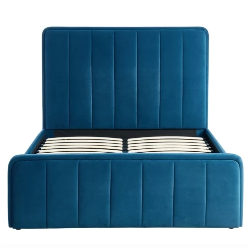 Homifab Lits Lit Coffre En Velours Bleu Canard 140x190 Avec Sommier Et Tête De Lit 6 Homifab Lits Lit Coffre En Velours Bleu Canard 140x190 Avec Sommier Et Tête De Lit – Image 4