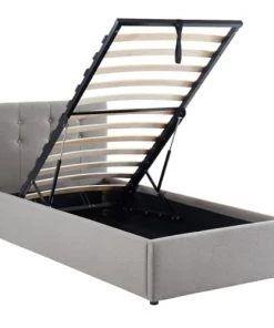 Homifab Lits Lit Coffre Enfant 90x190 En Tissu Gris Clair Avec Tête De Lit -Sommiers Soldes lit coffre enfant 90x190 en tissu gris clair avec tete de lit 2