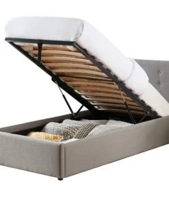 Homifab Lits Lit Coffre Enfant 90x190 En Tissu Gris Clair Avec Tête De Lit