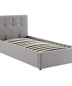 Homifab Lits Lit Coffre Enfant 90x190 En Tissu Gris Clair Avec Tête De Lit -Sommiers Soldes lit coffre enfant 90x190 en tissu gris clair avec tete de lit 3