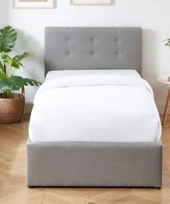 Homifab Lits Lit Coffre Enfant 90x190 En Tissu Gris Clair Avec Tête De Lit -Sommiers Soldes lit coffre enfant 90x190 en tissu gris clair avec tete de lit 4