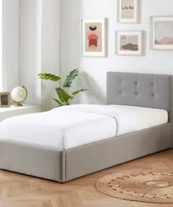 Homifab Lits Lit Coffre Enfant 90x190 En Tissu Gris Clair Avec Tête De Lit -Sommiers Soldes lit coffre enfant 90x190 en tissu gris clair avec tete de lit 5