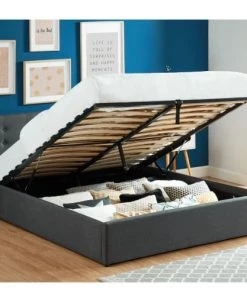 Homifab Lits Lit Coffre Gris Anthracite 160x200 Avec Sommier Et Tête De Lit -Sommiers Soldes lit coffre gris anthracite 160x200 avec sommier et tete de lit 1