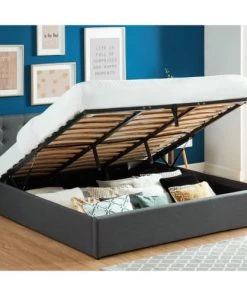 Homifab Lits Lit Coffre Gris Anthracite 180x200 Avec Sommier Et Tête De Lit -Sommiers Soldes lit coffre gris anthracite 180x200 avec sommier et tete de lit 1