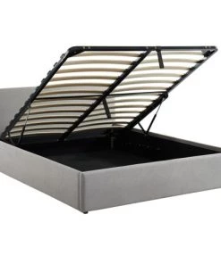 Homifab Lits Lit Coffre LENA Sommier à Lattes Et Tête De Lit 160x200 Gris Clair -Sommiers Soldes lit coffre lena sommier a lattes et tete de lit 160x200 gris clair 2