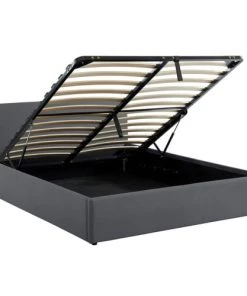 Homifab Lits Lit Coffre LENA Sommier à Lattes Et Tête De Lit 160x200 Gris Foncé -Sommiers Soldes lit coffre lena sommier a lattes et tete de lit 160x200 gris fonce 2