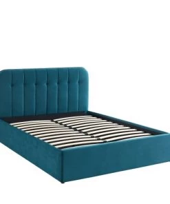 Drawer Lits Lit Coffre Matelassé En Velours 140x190cm Bleu Paon -Sommiers Soldes lit coffre matelasse en velours 140x190cm bleu paon 2