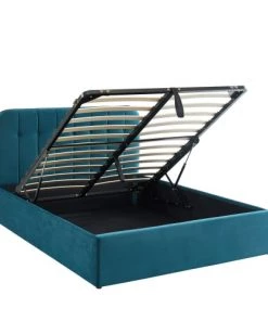 Drawer Lits Lit Coffre Matelassé En Velours 140x190cm Bleu Paon -Sommiers Soldes lit coffre matelasse en velours 140x190cm bleu paon 3