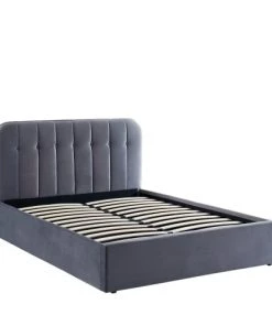 Drawer Lits Lit Coffre Matelassé En Velours 140x190cm Gris Anthracite -Sommiers Soldes lit coffre matelasse en velours 140x190cm gris anthracite 2