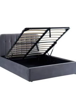 Drawer Lits Lit Coffre Matelassé En Velours 140x190cm Gris Anthracite -Sommiers Soldes lit coffre matelasse en velours 140x190cm gris anthracite 3