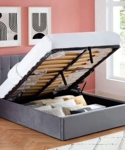 Drawer Lits Lit Coffre Matelassé En Velours 140x190cm Gris Anthracite -Sommiers Soldes lit coffre matelasse en velours 140x190cm gris anthracite 5