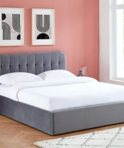 Drawer Lits Lit Coffre Matelassé En Velours 160x200cm Gris Anthracite -Sommiers Soldes lit coffre matelasse en velours 160x200cm gris anthracite 1