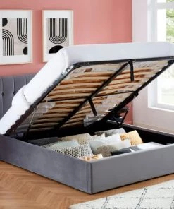 Drawer Lits Lit Coffre Matelassé En Velours 160x200cm Gris Anthracite -Sommiers Soldes lit coffre matelasse en velours 160x200cm gris anthracite 5