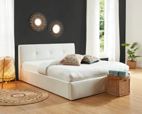 Baita Lits Lit Coffre Simili Blanc 140x190 Sommier Inclus 4 Baita Lits Lit Coffre Simili Blanc 140x190 Sommier Inclus – Image 2