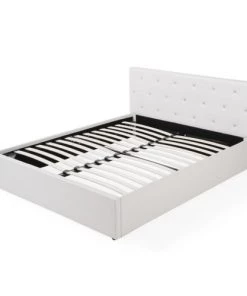 Baita Lits Lit Coffre Simili Blanc 140x190 Sommier Inclus