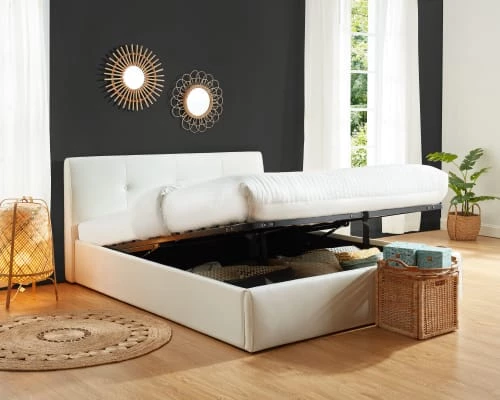 Baita Lits Lit Coffre Simili Blanc Coffre 160x200 Sommier Inclus 6 Baita Lits Lit Coffre Simili Blanc Coffre 160x200 Sommier Inclus – Image 4