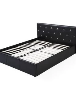 Baita Lits Lit Coffre Simili Noir 140x190 Sommier Inclus