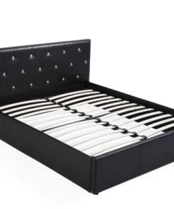 Baita Lits Lit Coffre Simili Noir 160x200 Sommier Inclus