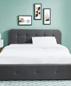 Homifab Lits Lit Coffre Sommier à Lattes Et Tête De Lit 140x190 Anthracite -Sommiers Soldes lit coffre sommier a lattes et tete de lit 140x190 anthracite 4