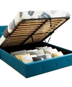 Homifab Lits Lit Coffre Sommier à Lattes Et Tête De Lit 140x190 Bleu Canard -Sommiers Soldes lit coffre sommier a lattes et tete de lit 140x190 bleu canard 2