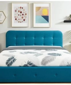 Homifab Lits Lit Coffre Sommier à Lattes Et Tête De Lit 140x190 Bleu Canard -Sommiers Soldes lit coffre sommier a lattes et tete de lit 140x190 bleu canard 4