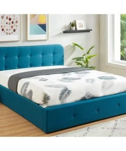 Homifab Lits Lit Coffre Sommier à Lattes Et Tête De Lit 140x190 Bleu Canard -Sommiers Soldes lit coffre sommier a lattes et tete de lit 140x190 bleu canard 5