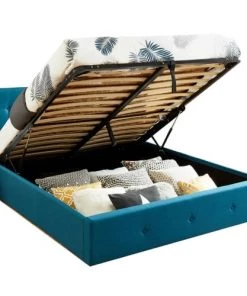 Homifab Lits Lit Coffre Sommier à Lattes Et Tête De Lit 160x200 Bleu Canard -Sommiers Soldes lit coffre sommier a lattes et tete de lit 160x200 bleu canard 3