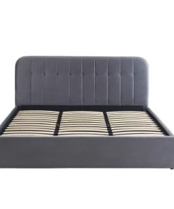 Baita Lits Lit Coffre Velours Gris Sommier 180x200cm Inclus