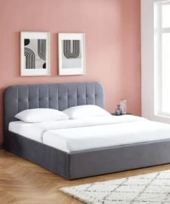 Baita Lits Lit Coffre Velours Gris Sommier 180x200cm Inclus -Sommiers Soldes lit coffre velours gris sommier 180x200cm inclus 3
