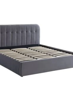 Baita Lits Lit Coffre Velours Gris Sommier 180x200cm Inclus -Sommiers Soldes lit coffre velours gris sommier 180x200cm inclus 4