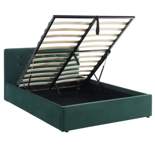 Homifab Lits Lit Coffre Velours Vert 140x190 Avec Sommier Et Tête De Lit 5 Homifab Lits Lit Coffre Velours Vert 140x190 Avec Sommier Et Tête De Lit – Image 3