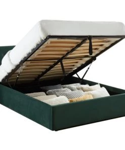 Homifab Lits Lit Coffre Velours Vert 140x190 Avec Sommier Et Tête De Lit