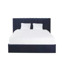 Maisons Du Monde Lits Lit Coffre Vintage 160x200 Avec Sommier à Lattes En Velours Bleu Nuit, OEKO-TEX®