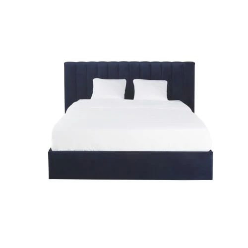 Maisons Du Monde Lits Lit Coffre Vintage 160x200 Avec Sommier à Lattes En Velours Bleu Nuit, OEKO-TEX® 3 Maisons Du Monde Lits Lit Coffre Vintage 160x200 Avec Sommier à Lattes En Velours Bleu Nuit, OEKO-TEX®