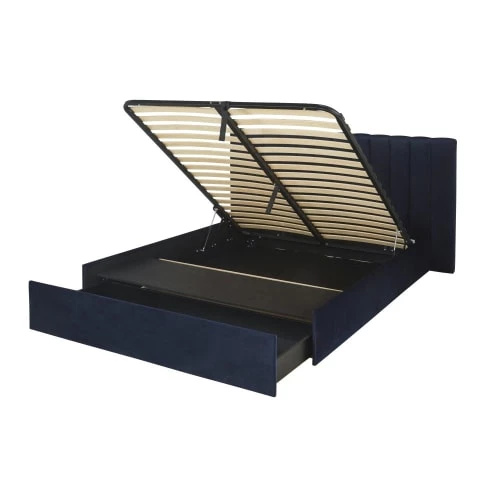 Maisons Du Monde Lits Lit Coffre Vintage 160x200 Avec Sommier à Lattes En Velours Bleu Nuit, OEKO-TEX® 6 Maisons Du Monde Lits Lit Coffre Vintage 160x200 Avec Sommier à Lattes En Velours Bleu Nuit, OEKO-TEX® – Image 4