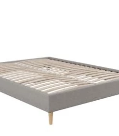 Moondaca Sommiers Lit Déco Tapissier En Kit 140x190 Gris Clair 4 Pieds Inclus