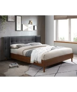 Rendez Vous Déco Lits Lit Double 140x190 Cm En Tissu Gris Foncé -Sommiers Soldes lit double 140x190 cm en tissu gris fonce 1