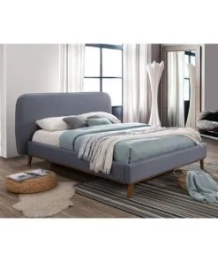 Rendez Vous Déco Lits Lit Double 160x200 Cm En Tissu Bleu Gris -Sommiers Soldes lit double 160x200 cm en tissu bleu gris 1