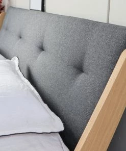 Homifab Lits Lit Double 160x200 Placage Chêne Avec Tête De Lit En Tissu Gris -Sommiers Soldes lit double 160x200 placage chene avec tete de lit en tissu gris 5
