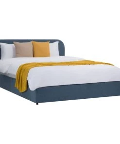 Rendez Vous Déco Lits Lit Double Avec Coffre 160x200 Cm En Tissu Bleu