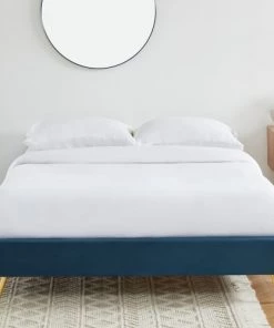 Homifab Lits Lit Double Avec Sommier 140x190cm En Velours Bleu Canard -Sommiers Soldes lit double avec sommier 140x190cm en velours bleu canard 2