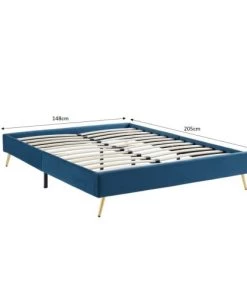 Homifab Lits Lit Double Avec Sommier 140x190cm En Velours Bleu Canard -Sommiers Soldes lit double avec sommier 140x190cm en velours bleu canard 3